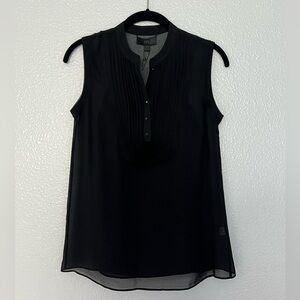 Banana Republic Monogram silk tuxedo pleated ruffle cami blouse - Black - XS